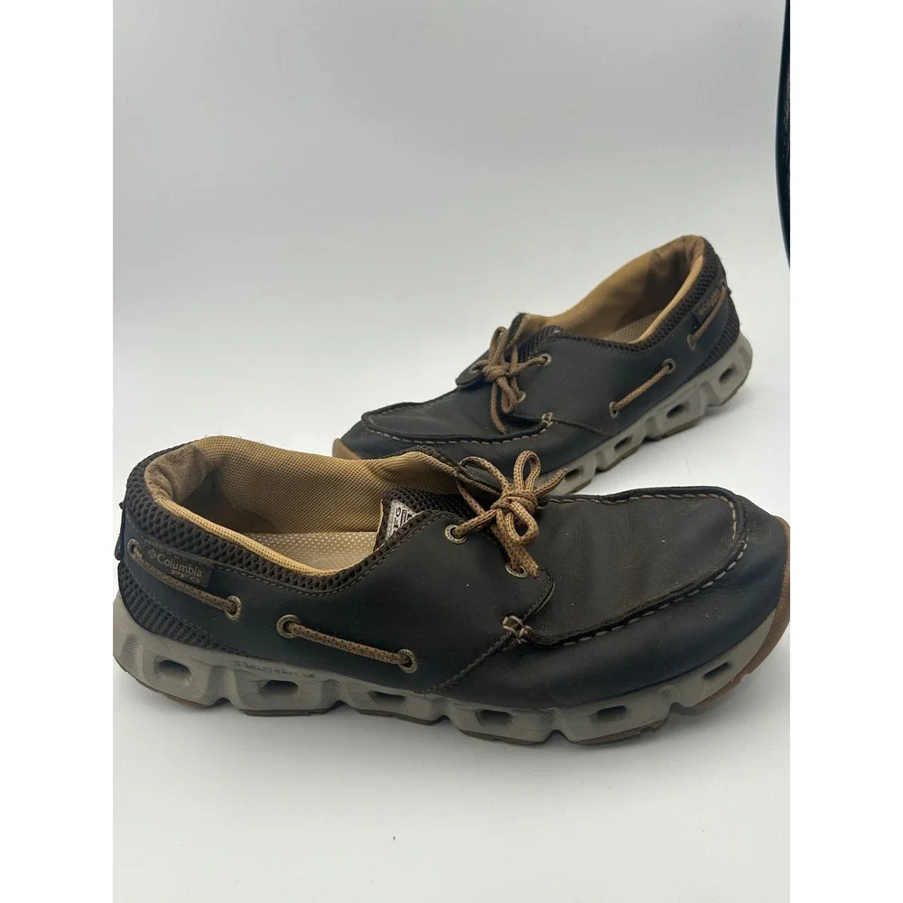 Columbia PFG Mens Brown Leather Boat Shoes Techlite Loafers BM4632-231 Size 11